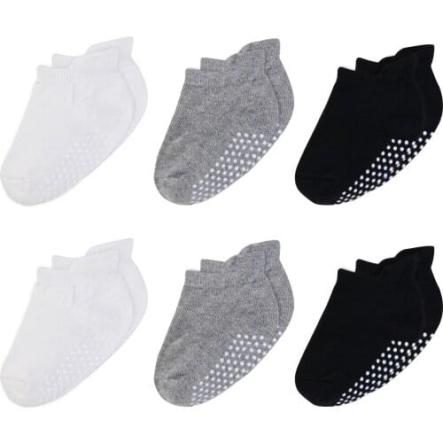 6 Pack Non Slip Baby Socks 100% Organic Cotton Ankle Socks Newbaby for 6-36M Anti Skid Baby Floor Socks for Girls & Boys