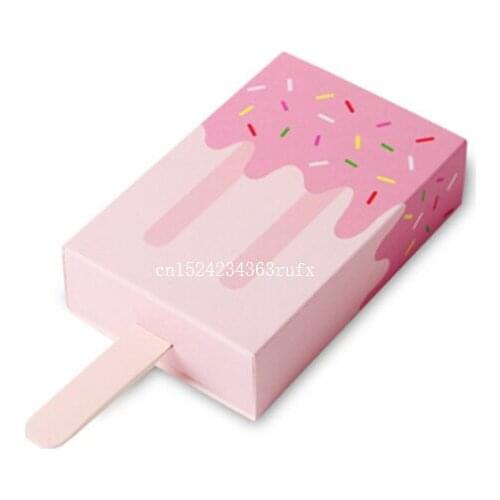 600Pcs Ice Cream Shaped Gift Cartoon Drawer Candy Boxes Childrens Party Popsicle Candy Folding Carton Gift Packaging Supplies