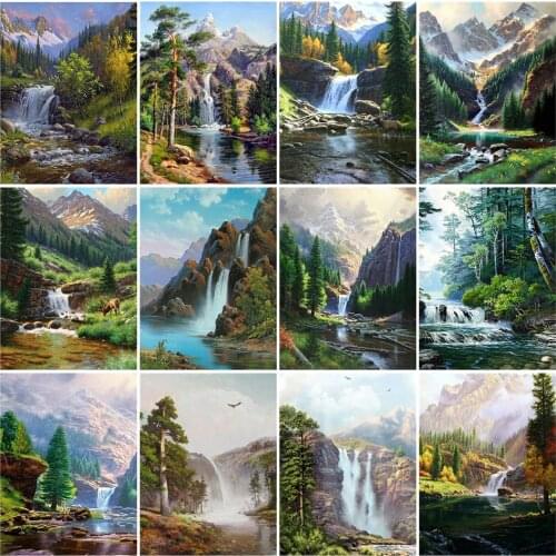 Diy 5d Full Diamond Embroidery Scenery Square Round Diamond Painting Mountain Flowing Water Mosaic Furniture Decoration Hobby