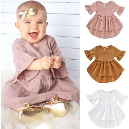 Arloneet 2019 Girls Dress Toddler Kids Baby Girls Flare Short Sleeve Solid Princess Dress Clothes baby girl dress #42