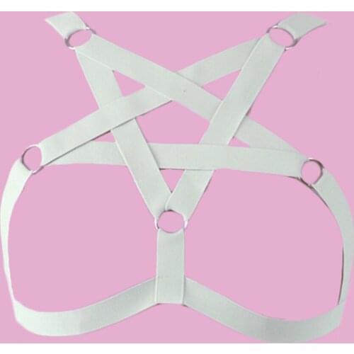 White Wedding Body Harness Bride Sexy Bondage Lingerie Pentagram Open Chest Crop Top Bra Edgy Boy Belt Harness Cage