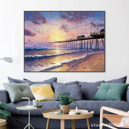 No frame Thomas twilight waves seascape oil painting canvas printings printed on cotton home wall art decoration picture
