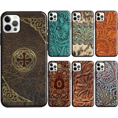 Rustic Brown Western Country Leather Case For iPhone X XR XS Max 7 8 Plus SE 2020 12 Mini 11 Pro Max Soft Phone Cover Coque