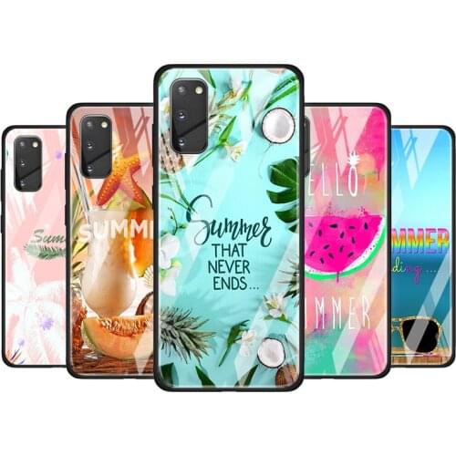 Hello Summer Coconut Tempered Glass Cover For Samsung Galaxy S20 S10 S9 S8 S10E FE Ultra Plus Lite 5G Phone Case