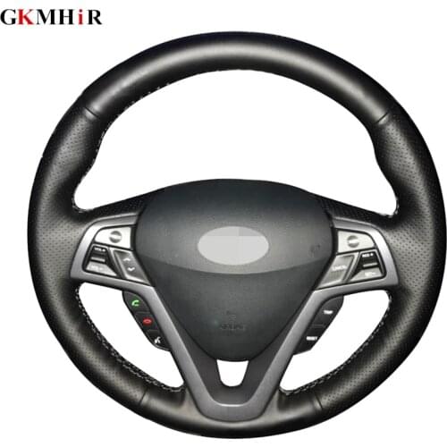DIY Hand-stitched Black Artificial Leather Car Steering Wheel Cover for Hyundai Veloster 2011 2013 2012 2014 2015 2016 2017 2018