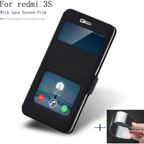 2pcs View window phone case For Xiaomi redmi 3S cover Skin Flip case PU Leather Case For Xiaomi redmi3S back cover shell capas