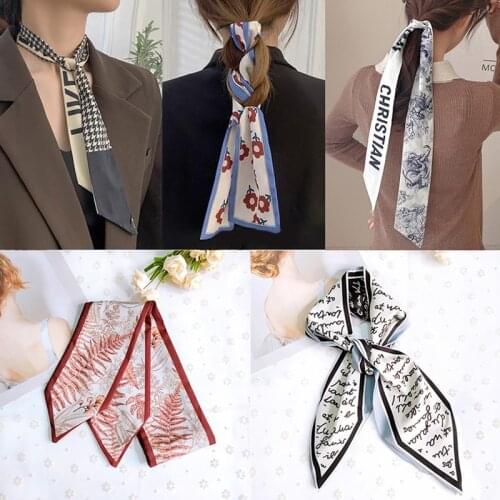 New Style Bowknot Long Ribbon Hair Accessories Tie Dual-use Ladies Ponytail Hairband Fashion Letter Printing Silk Scarf Headband