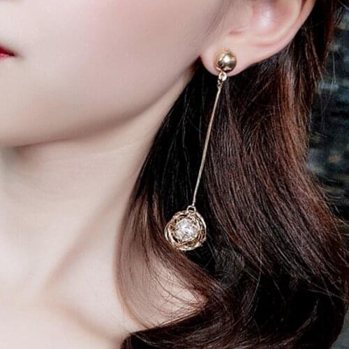 Long Hanging Dangle Ball Earrings Girls Women Fashion Party Jewelry Korea Exaggerated Drop Pendent Hollow Pearl Earring