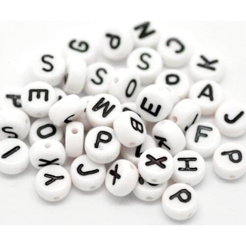 DoreenBeads Black & White Randomly Mixed Letters Alphabet Flat Round Acrylic Beads 7mm(1/4") Dia. Hole Size: 1mm, 1000 PCs