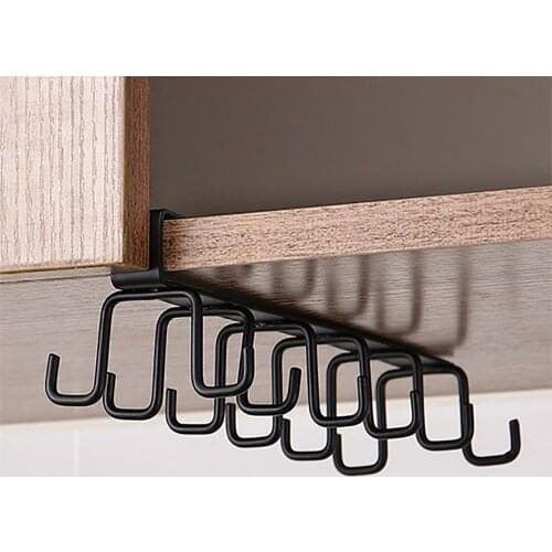 Double Row Hook Hanging Cup Holder Household Punch-free Wall Cabinet Hook Spatula Rack Cup Storage Wrought Iron Hook