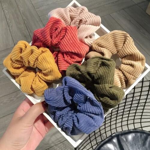 Fashion Headwear Large Intestine Ponytail Holder For Women Girls Stripe Pattern Elastic Hair Bands Pure Color Hair Accessories