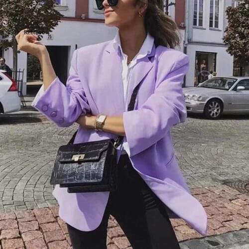 Elegant women purple blazer jackets fashion ladies oversize loose suits coat casual female long sleeve blazer girls chic