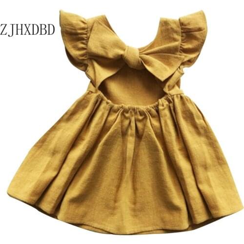 European and American Style Solid Petal Back Bow Tie Party Girls Dresses for Baby 2020 Summer Baby Princess Kids Dress Clothing