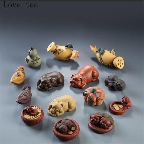 Purple sand tea pets can raise cute pigs pet ornaments creative frog water spray frog Yixing boutique tea set accessories