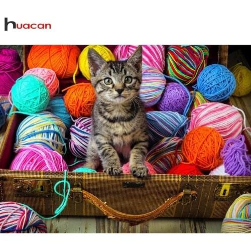 HUACAN Diamond Painting Cat Mosaic Pattern 5D Diy Daimond Painting Round Full Drill Animals Diamond Embroidery