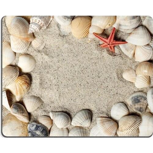 Mouse mat Gaming mouse pad) Mouse Pad Natural Rubber Mousepad Seashell and starfish frame in sand