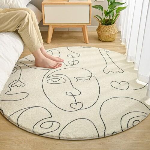 Round Carpet Dirty-resistant Rugs In The Bedroom Bedside Girls Heart Mat Absorbent Mats Abstract Lines Creative Household Items