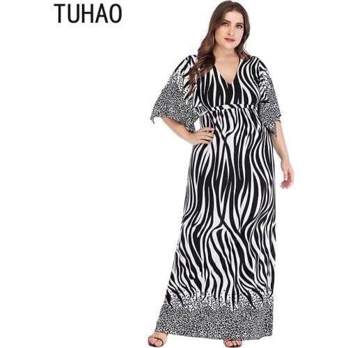 TUHAO Summer Dresses Plus Size Dress 6XL 5XL 4XL Striped Batwing Sleeve Vintage Bohemian Dress Loose Long Maxi Dress Women