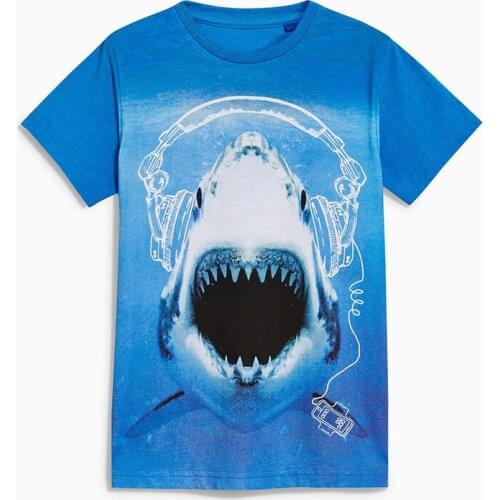 Little Maven New Summer Kids Clothing Short O-neck Blue Shark Printed Knitted Cute Cotton Quality Big Boys Casual 4T-10T Tshirt