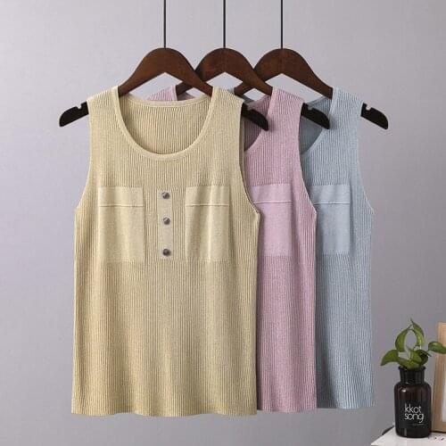 Women Tank Top Summer Knitted O Neck Camisole Thin Solid Color Sleeveless Underwear Streewear Vest Female