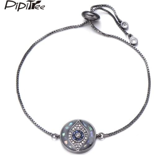 Pipitree Fashion Slider Chain Evil Eye Bracelet Cubic Zirconia Natural Shell Round Eye Men Women Charm Bracelets Punk Jewelry