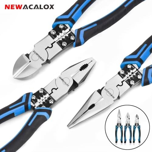 NEWACALOX 8'' Multitool Pliers Set Combination Pliers Stripper/Crimper/Cutter Heavy Duty Wire Pliers Diagonal Pliers Hand Tools