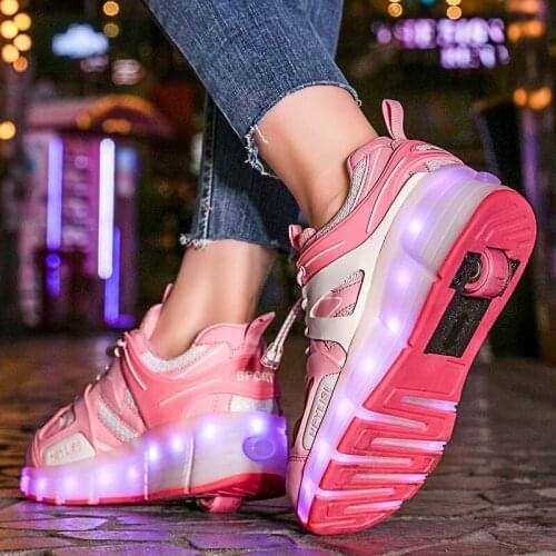 Children Boy Girl Led USB Charging Roller Skate Tennis Sneakers Shoes with on One Wheel for Kids Boys Girls Luminous Wheel Shoes