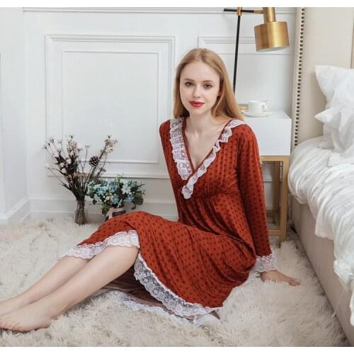 Spring Autumn Lady Nightdress Cotton Long Sleeve Nightgown For Women Comfort Sleepgown Sleepwear Homewear Breastfeed Sleepdress