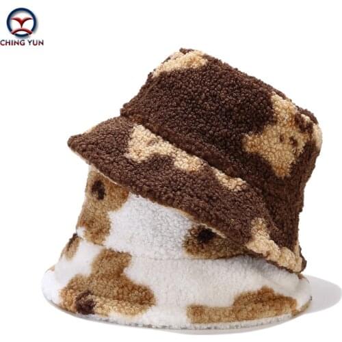 New Hat autumn and winter Cute bear pattern flannel face fisherman hat men and women Thicken the hat fashion outdoors warm hats