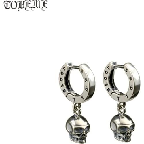 NEW! Vintage 925 Silver Skeleton Earrings Thai Silver Skull Earrings Real Silver Unisex Punk Earrings Jewelry Gift