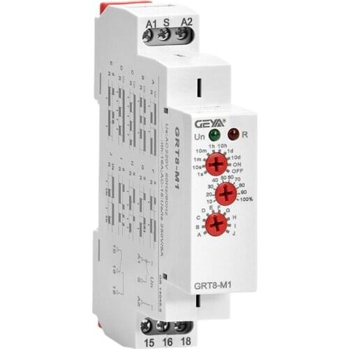New GEYA GRT8-M1 on Off Time Delay Relay 16A AC/DC12V-240V Multifunction Din Rail Automatic Timer Relay