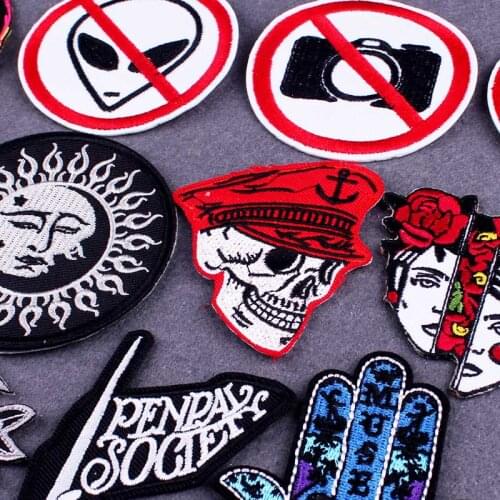 Iron On Patch Punk Patches For Clothing DIY Punk Clothing Stripes Ban photography aliens Patch Embroidered Patches On Clothes