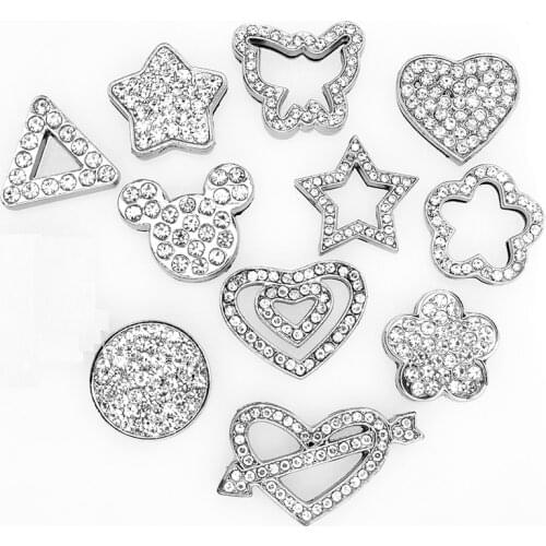 1pc 18mm clear full rhinestone Slide charms Star Heart butterfly flower Fit 18mm width band & belt DIY Jewelry Making