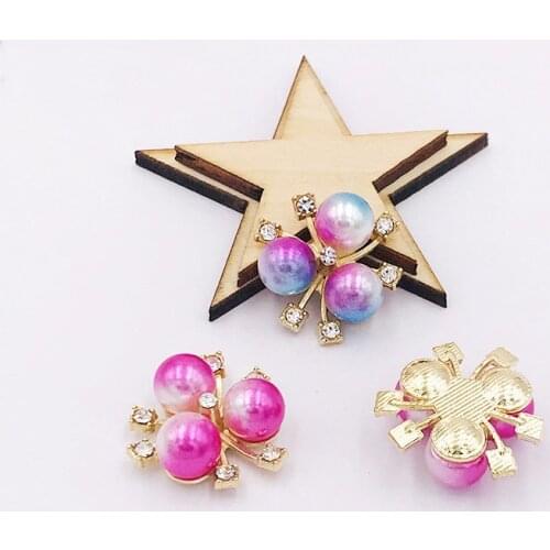 10pcs Gradient Color Enamel Alloy Buttons Pearl Flower Charms Gift DIY Phone Case Bridal Headdress Hair Jewelry Accessories