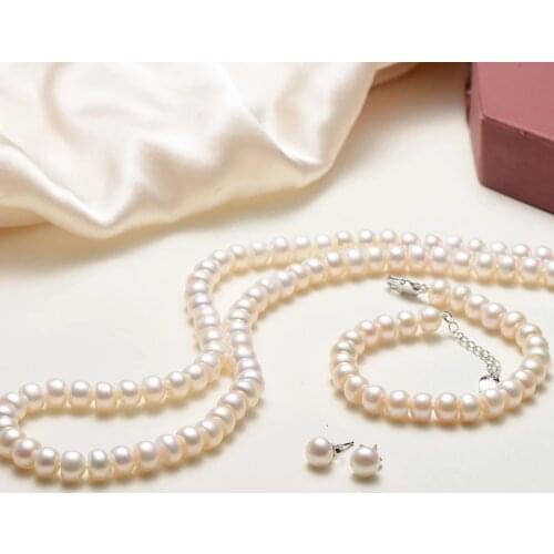 GN Pearl Real Natural Freshwater Pearl 925 Sterling Silver Clasp Necklaces Bracelets Earrings 3 Pieces Jewelry Set gNPearl Gift