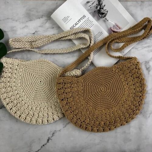 Bohemian half moon straw bag for women handmade rope woven shoulder crossbody bags large capacity totes summber beach rattan bag