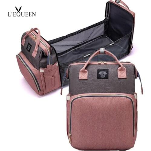 Lequeen Large Capacity Diaper Bag Baby Bed Backpack Multifunctional Maternity Nursing Handbag Stroller Bag Add Hooks and Diaper