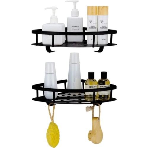 Bathroom Triangular Shower Shelf Black Shower Caddy, Space Aluminum Bath Storage Organizer No Drilling Self Adhesive Wall Mount