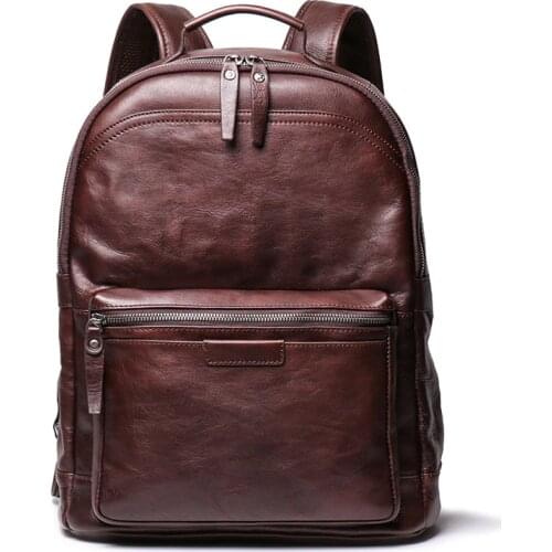 Nesitu Vintage Coffee Brown Black Vegatable Tenned Full Grain Genuine Leather 15.6'' Laptop Women Men Backpack Travel Bag M88120
