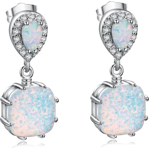 UFOORO earrings long White Fire Opal Earrings for Women Jewelry Cute Earrings Gift girlfriend 2019