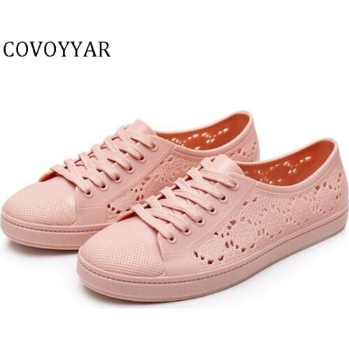 COVOYYAR 2019 Breathable Women Sneakers Platform Lace Up White Jelly Shoes Women PVC Cut Out Casual Shoes Anti-slip WSN765