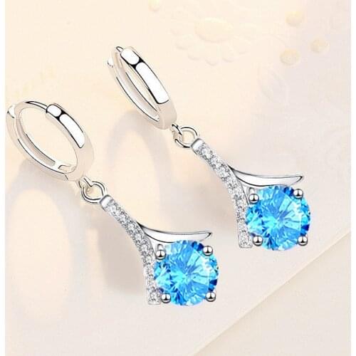 KOFSAC Fashion 925 Sterling Silver Ear Jewelry Exquisite Blue Zircon Elegant Geometric Earrings For Women Engagement Accessories