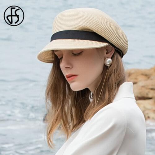 FS White Straw Hats For Women Beret Hat Spring Summer Female Sun Beach Caps Ribbon Chapeau Femme Foldbale Cap