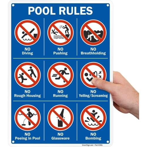 SmartSign Pool Rules Sign with Graphics |8 x 12 Inches, 20 Mil Thick Aluminum, RustFree, Laminated for Protection
