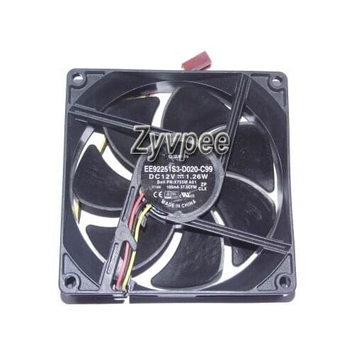 Zyvpee 92x92x25mm EE92251S3-D020-C99 12V 1.26W X755M Inspiron 580 Studio XPS 8000 105mA 37.5CFM 3Wire 92mm Server Fan