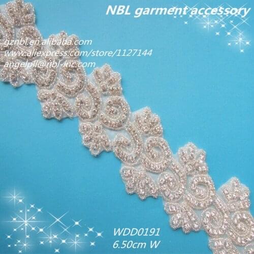 10 yards wholesale bridal iron on rhinestone beaded applique trim for wedding dress sash WDD0191