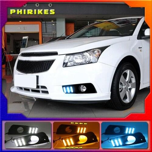 2PCS For chevrolet cruze 2009 2010 2011 2012 2013 2014 DRL Daytime Running Light fog lamp cover with yellow turn signal