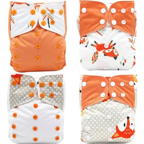 4PCS Cloth Diapers Reusable Waterproof Pocket Cartoon Baby Cloth Diaper Adjustable Nappies Panales reutilizables kids Diapers