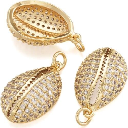 5pcs Brass Micro Pave Cubic Zirconia Cowriel Shell Pendants for bracelets DIY jewelry making Accessories