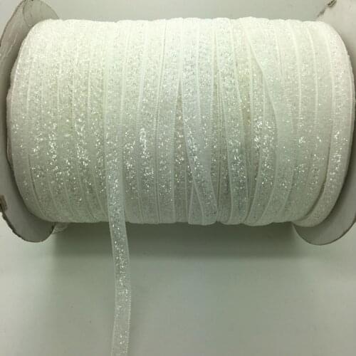 Free Shipping 5 yds 1/4 "(6mm)Wide White Glitter Velvet Ribbon Headband Clips Bow Decoration #6mRS20
